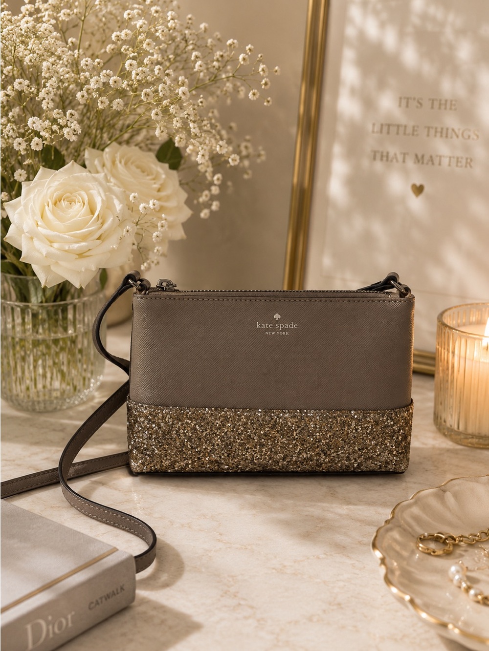 Kate Spade Greta Court Ramey Cityscape Glitter Crossbody Bag Women’s Purse EUC